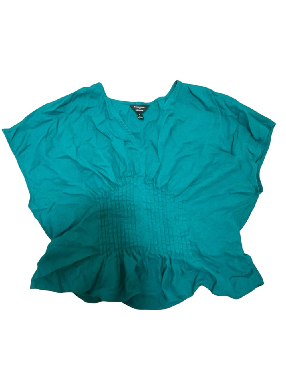 Banana Republic Linen-Blend Smocked Peplum Top Teal L